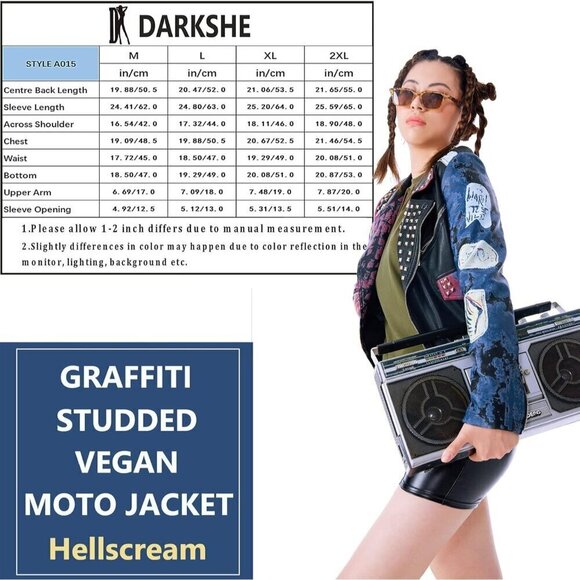 DARKSHE Women's Faux Leather Hells cream, Black/Purple Jacket Fashion Coat - Picture 4 of 6